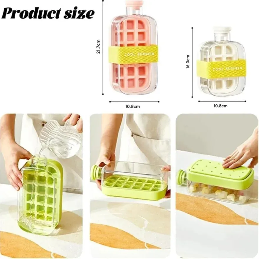 Ice Cube Bottle with Straw 2 In 1 Touch-Free Push-Type Ice Cube Making Bottle Easy Release Water Bottle Ice Mold