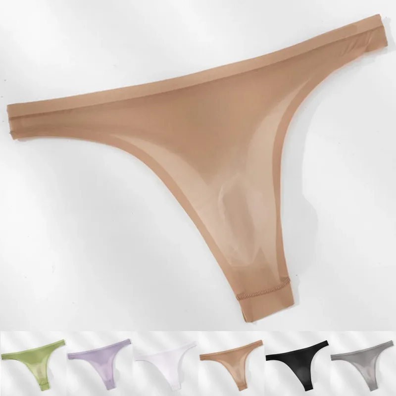 Men's Ultra-thin Ice Silk G-string 3D Bulge Pouch Thong See Through Underwear Low Rise Men Bikini Briefs U Pouch Lingerie — image 21