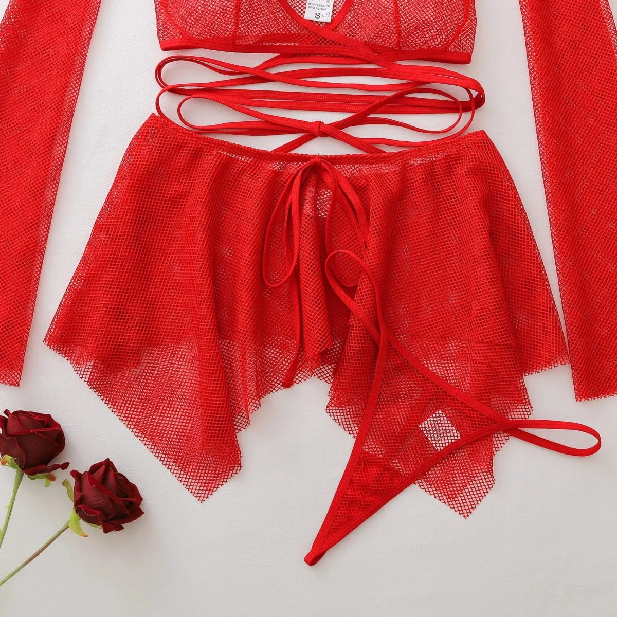 Sexy hot Lingеrie Trendy new comfortable and breathable fishnet sexy halter body-shaping lingerie set with sleeves — image 4