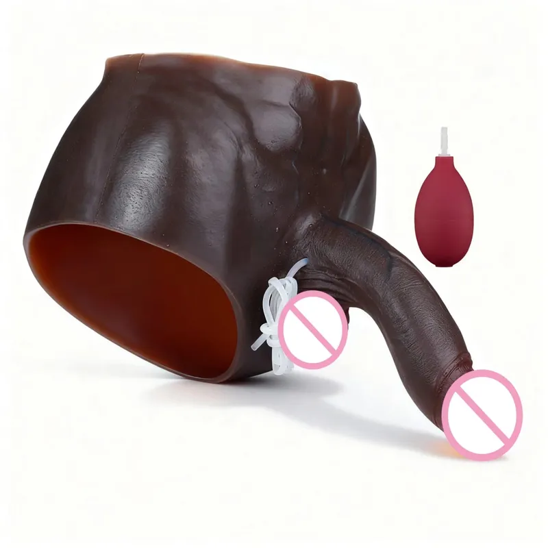 Black Nude Silicone Squirting Panties With Simulated Solid Penis Strapon Big Realistic Ejaculation Dildo Sex Toy For Women