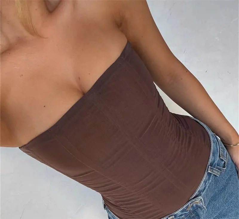 Women Y2K Sexy Slim Vest French High Street Elegant Backless Tank Top Summer Vintage Corset EGirl Solid Color Strapless Tube Top — image 3