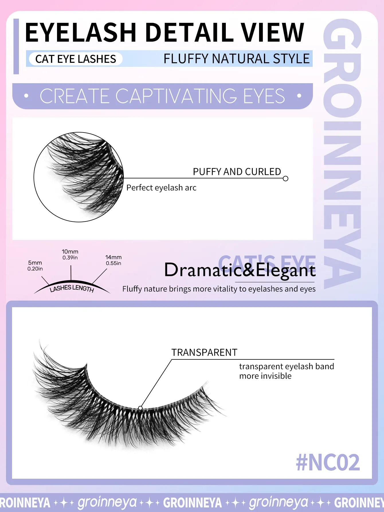 False Eyelashes Fox Eye 7 Pairs Pack Natural Look Fluffy Wispy Cat Eye Lashes Soft Faux Mink Lashes Makeup