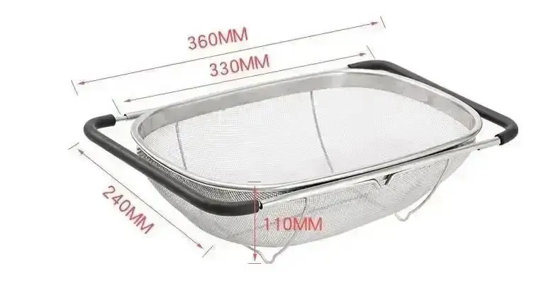 Retractable Drain Basket Rubber Grip Handles Oval Colander Sink Vegetables Draining Rack Home Storage Basket Stainless Steel — image 11