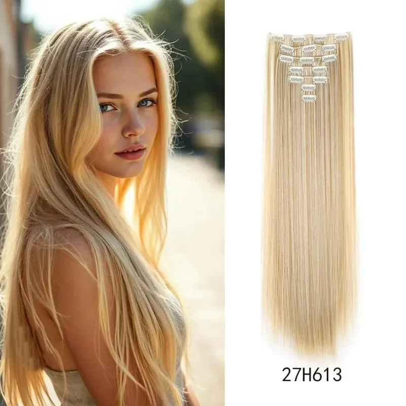 Synthetic 24inch Clips in Hair Extensions Long Straight Hairstyle Blonde Black Hairpieces Heat Resistant False Hair Daily Use — image 13