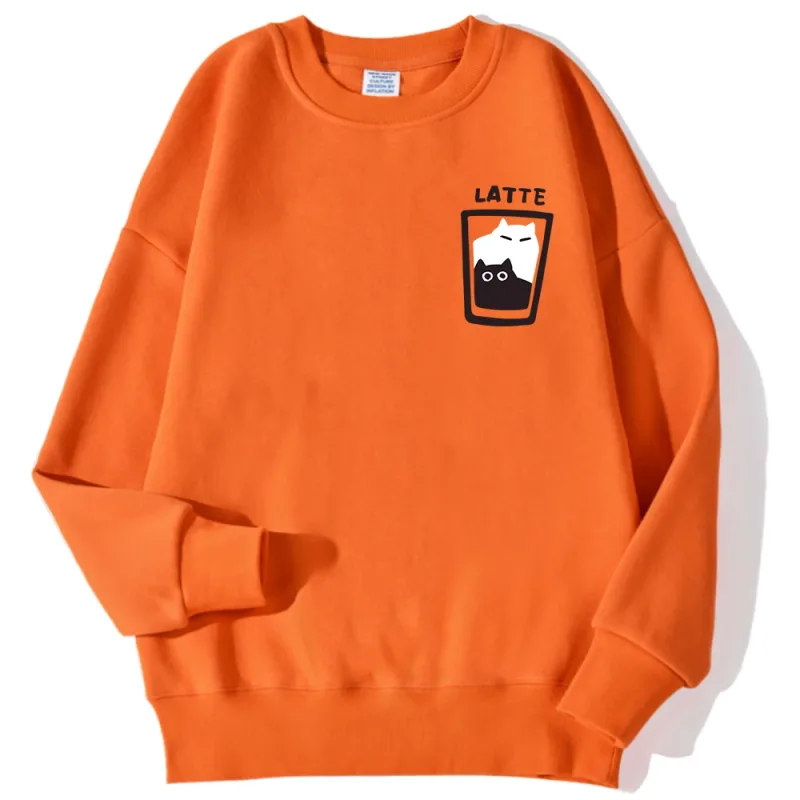 Cat Latte Cartoon Design Men Sweatshirt Fashion Casual Hooded Vintage Loose Hoodies Korean Fleece Clothing — image 3