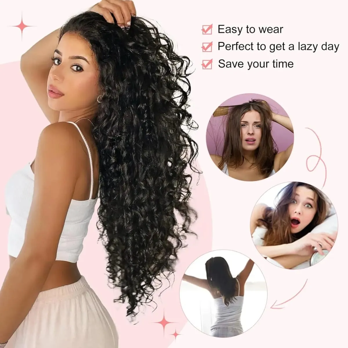 9PCS Clip-in Hair Extensions Kit Long Soft Curly Hair Extension Synthetic Kinky Curly Hairpieces Full Head Fake Pieces for Women — image 5