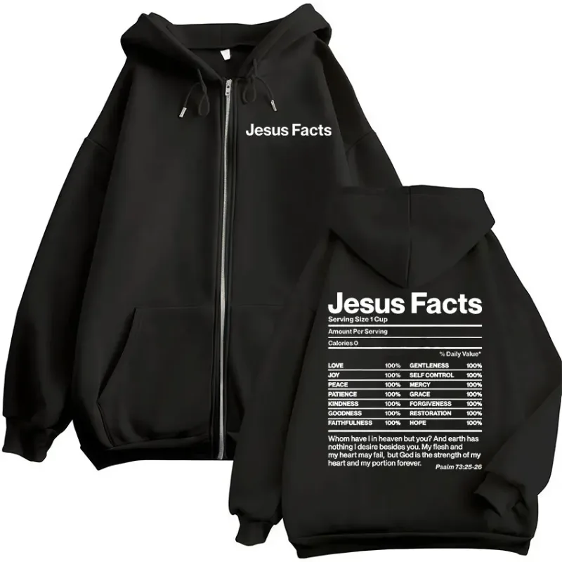 Christian Jesus Facts Bible Verse Zipper Hoodies Men Women Clothing Fashion Hip Hop Zip Up Sweatshirts Oversized Fleece Pullover — image 1