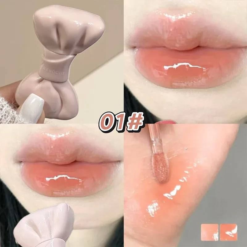 Arco tubo aguado espelho lábio matiz doce cinza rosa hidratante brilho labial vidro brilhante à prova dwaterproof água lábio esmalte lábios gordos cosméticos