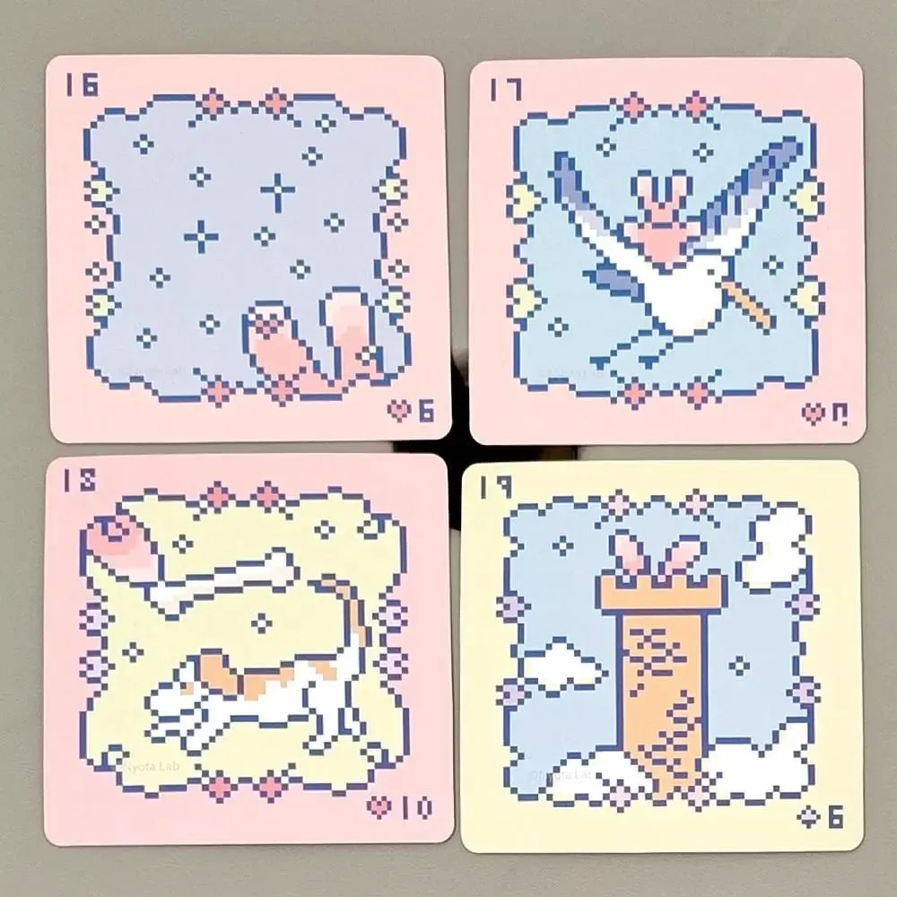 Kawaii Pixel Art Pinkish Lenormand Deck - 42 Cute Rabbit Oracle Cards 7x7cm for Divination Square Mini Deck Embossed Cardstock — image 5