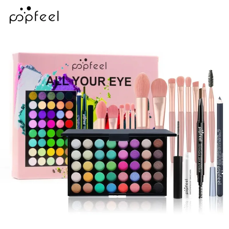 Glitter Matte Waterproof Palette Powder Cosmetics Kit Eyebrow Pencil Eyeliner Pen Mascara Makeup Brushs Eye Cosmetics