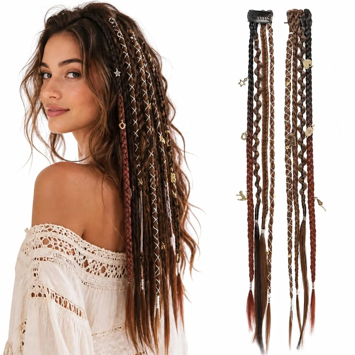 Synthetic Bohemian style clip braid hair extension wig women braided twist braid hair accessories hair extension wig — image 2