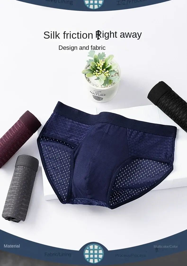 Solide Männer Sommer Eis Seide Unterwäsche Boxershorts Slips Atmungsaktive Unterwäsche Bambus Carbon Faser Anti-Bakterielle Hohl Höschen
