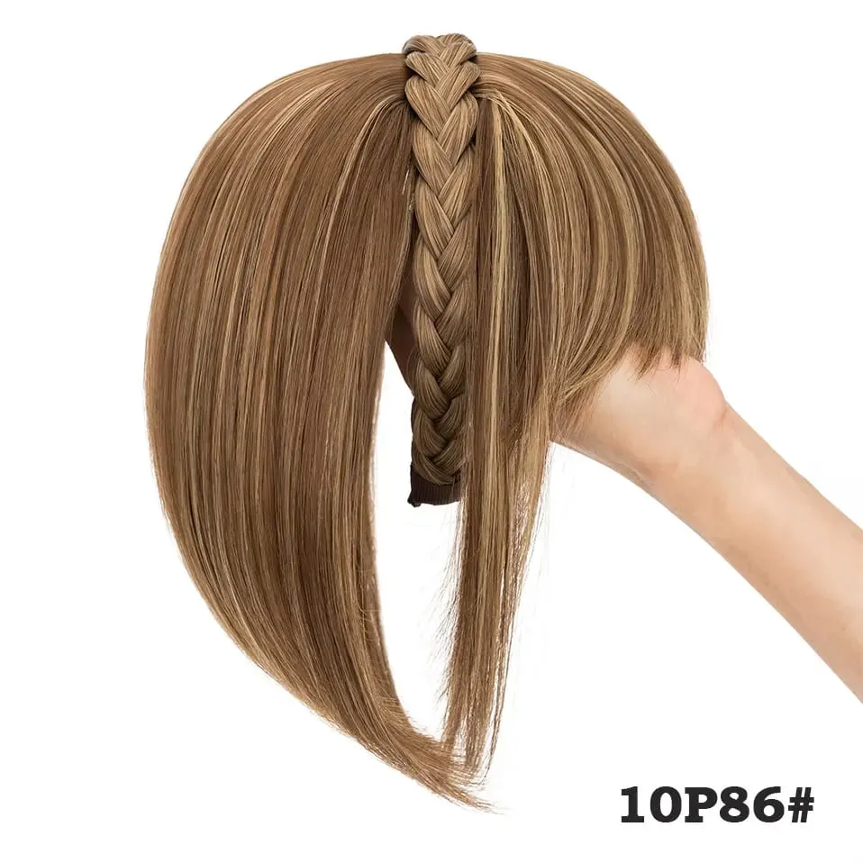 Snoilite 11'' Braided Headband with Clip-In Hair Topper With Bangs Natural Look Synthetic Straight Hair Extensions for Women 92g — image 20