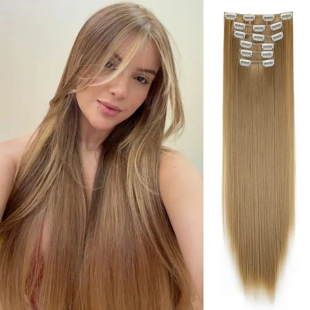 Black Hair Extensions 24"/60cm 6pcs/set Women Long Straight Synthetic Full Head Clip 16 Clips Ombre Heat Resistant Fiber Hair — image 19