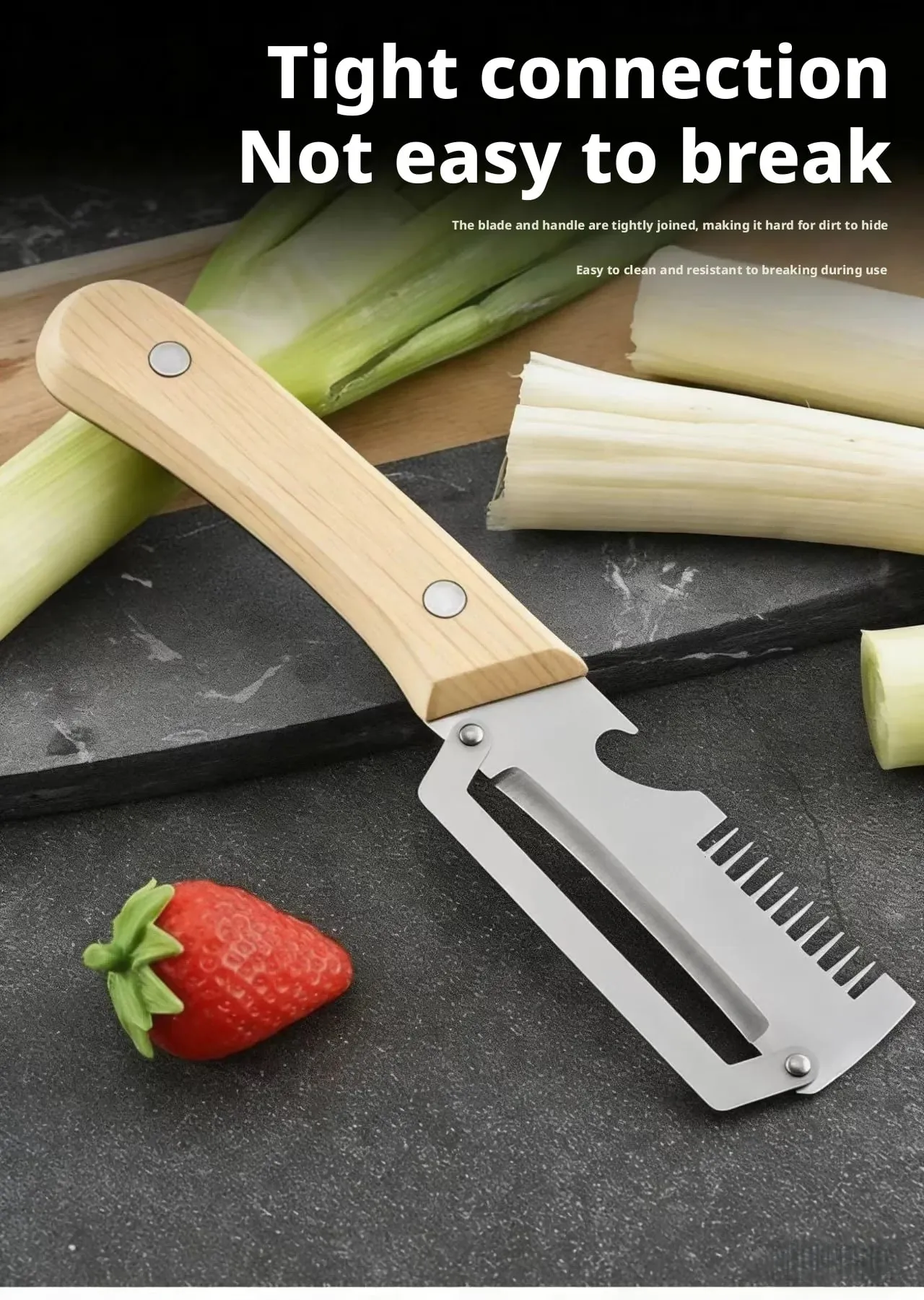 Stainless Steel Vegetable Peeler with Wooden Handle 3-in-1 Fruit Potato Peeler with Bottle Opener Kitchen Peeling Cooking Tools