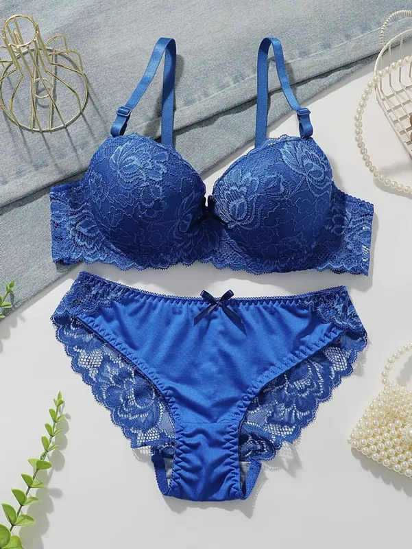 French Style Women Lingerie Set Ultra‑Thin Lace Bra Big Bust Minimizer Anti Sagging Breathable Ladies Underwear Set