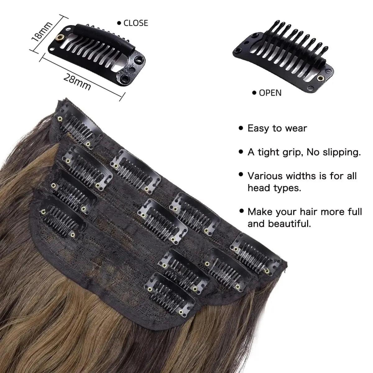 4PCS/Set Clip-in Hair Extensions 20inches Long Water Wavy Synthetic Hair Extensions Thick Hairpieces Fake Hair for Women Girls