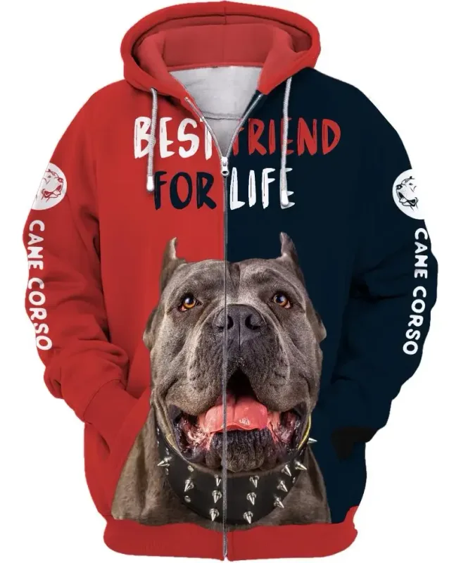 New Cane Corso Dog 3D Print Zipper Hoodies Streetwear Men Women Casual Hooded Sweatshirts Oversized Tracksuit Coat Man Clothing