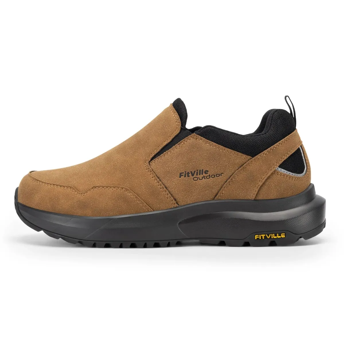 FitVille Men Extra Wide Slip On Hiking Loafers Comfort Orthopedic Walking Sneakers with Arch Support for Outdoor Trekking Trails Flat Feet & Foot Pain Relief