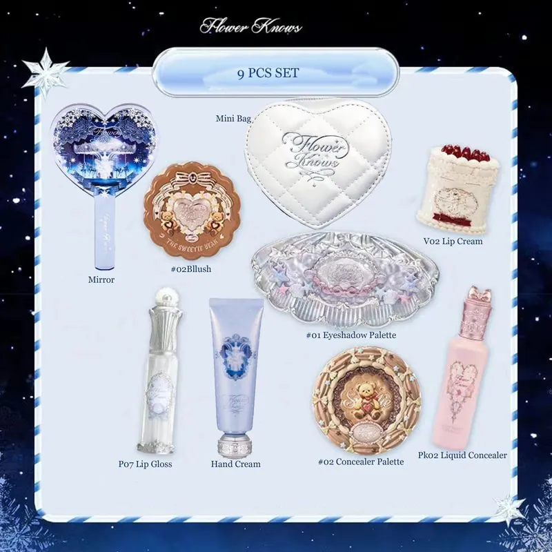 Flower Know Strawberry Rococo Coffret cadeau tout-en-un Kit de maquillage professionnel complet miroir de jardin Blush poudre crème pour les lèvres Flowerknows