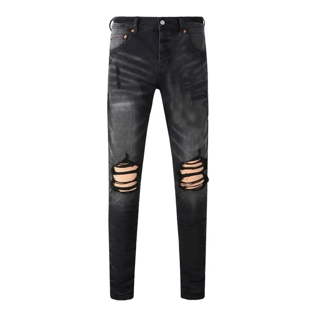 High Street Brand Men's Jeans American Distressed Coated Blank Stretch Skinny Button Fly Ripped Pants Trousers — image 14
