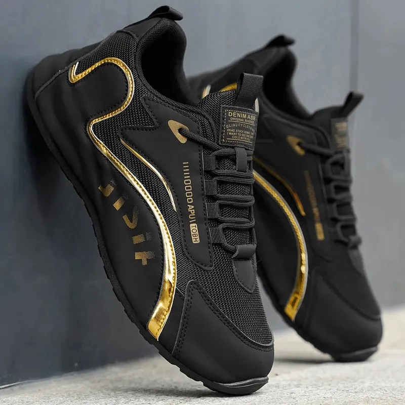 Trendy Black and Gold Color-Blocking Mesh Casual Shoes Men's Breathable Shock-Absorbing Thick-Soled Sneakers Versatile Soft-Soled Non-Slip Men's Shoes for Daily Commuting — image 7