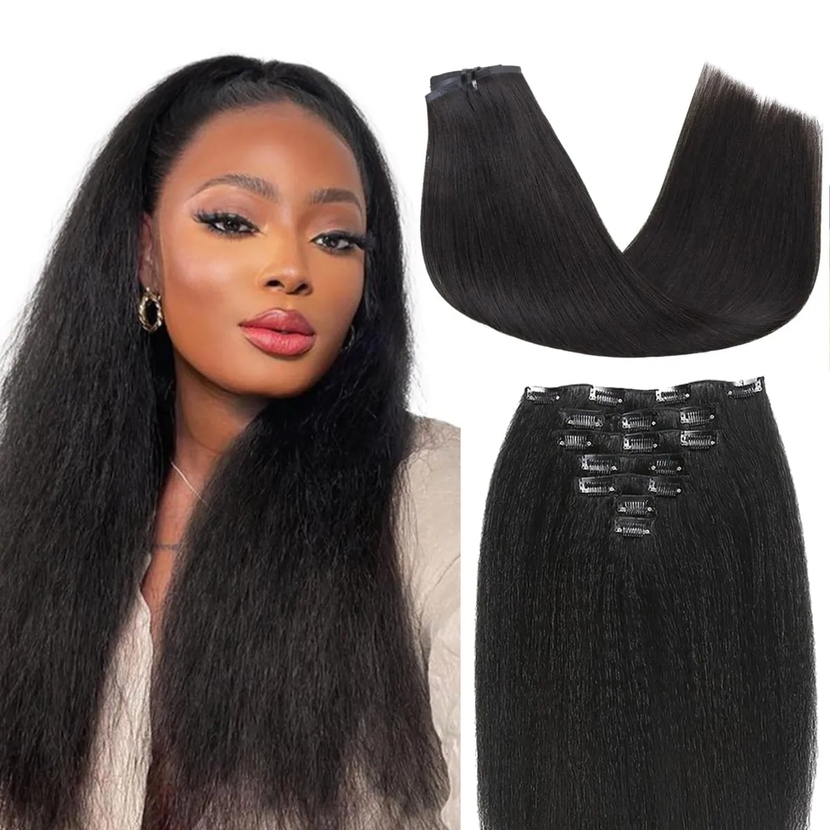 Yaki Straight Clip in Hair Extensions Synthetic hair 7Pcs hair Clip in for Women Soft Hair Everyday Special Events Easy to Style