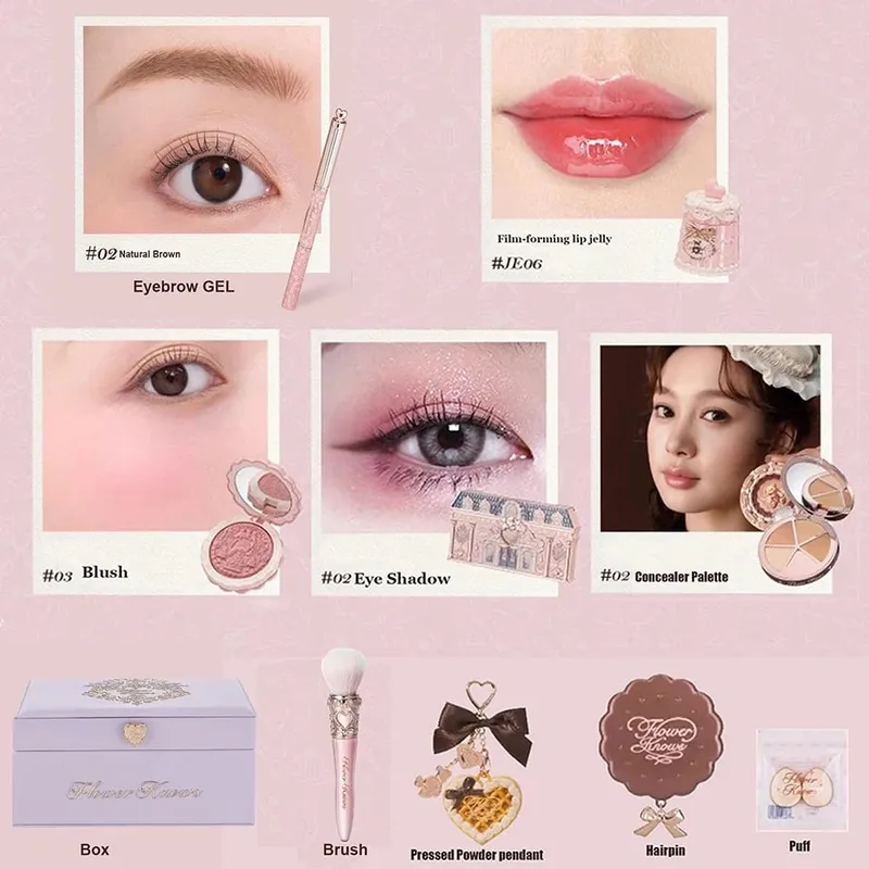 Flower Know Strawberry Rococo Coffret cadeau tout-en-un Kit de maquillage professionnel complet miroir de jardin Blush poudre crème pour les lèvres Flowerknows