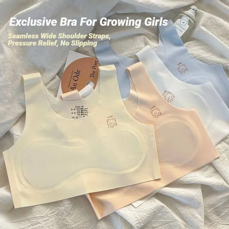 3Pcs Teenagers Comfortable Breathable Simple Training Bra Vest Soft Elastic Skin Friendly Lingerie For Girls No Steel Ring