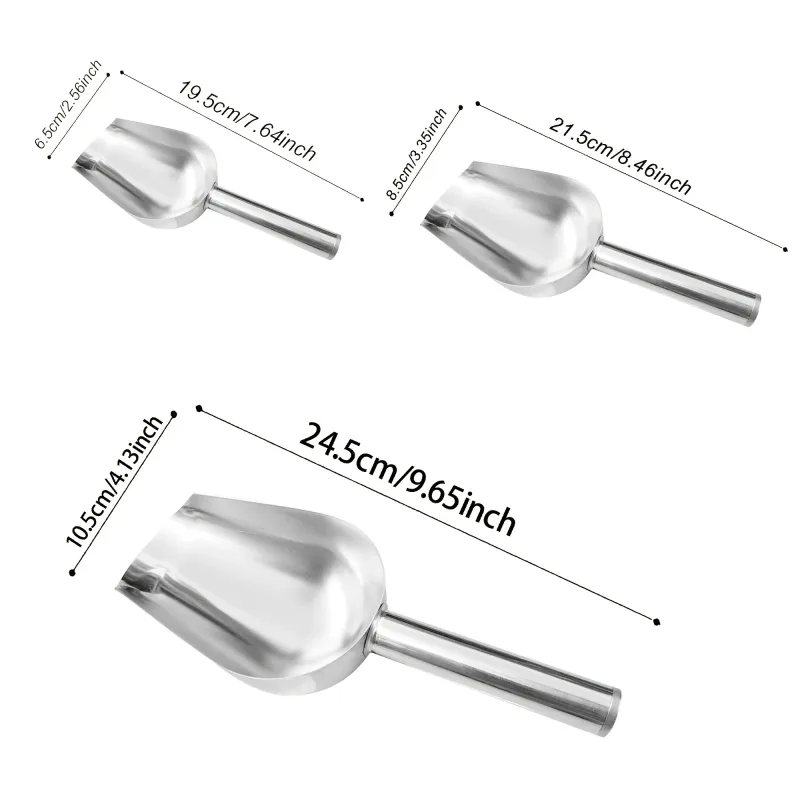 3PC Stainless Steel Scoop Set | Heavy Duty Ice Shovel for Pet Food & Grains | Multi-Use Commercial Kitchen Tool Rustproof