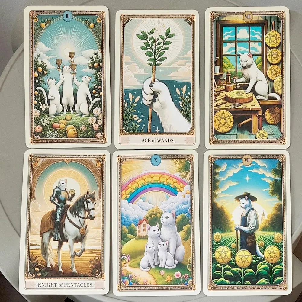78 Cards with Guidebook Cat Tarot Deck Cute White Cat Theme Tarot Cards Fortune Telling Cards in Portable Tin Box 11*6.2cm