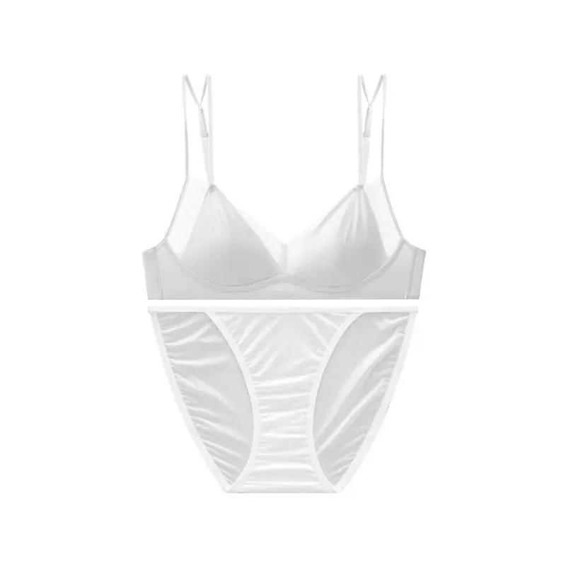 Modish Leopard Intimate Set Non-wire Thin Triangle Bra Breathable Summer Nude Fabric Small Chest Firm Gathering Womens Indoor — image 5