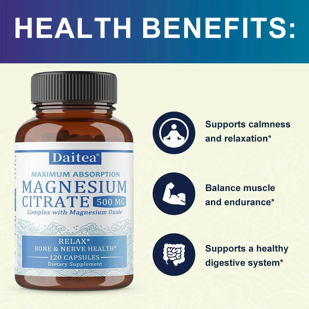 Magnesium Citrate Complex 500 MG for Calm Relaxation & Digestion Health Support - High Absorption Magnesium Supplement — image 4