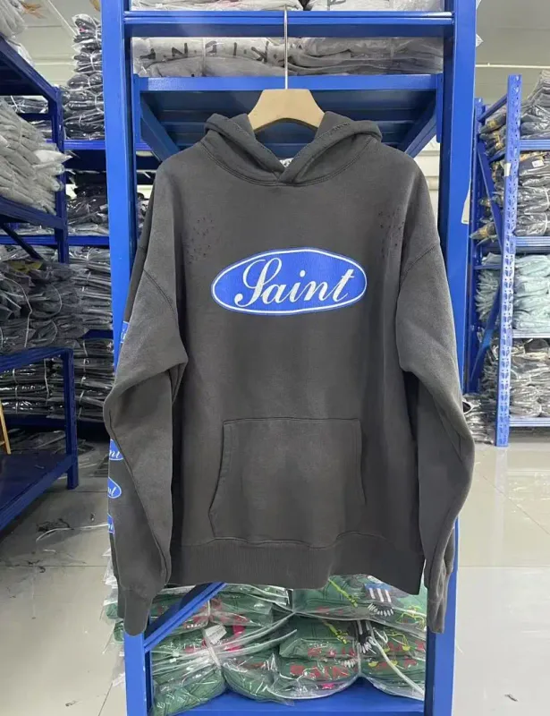 24FW SAINT Vintage Angel Printed Distressed Women Men Hooded Sweatshirt Hoodies Oversized Men Casual Cotton Pullover Hoodie — image 43