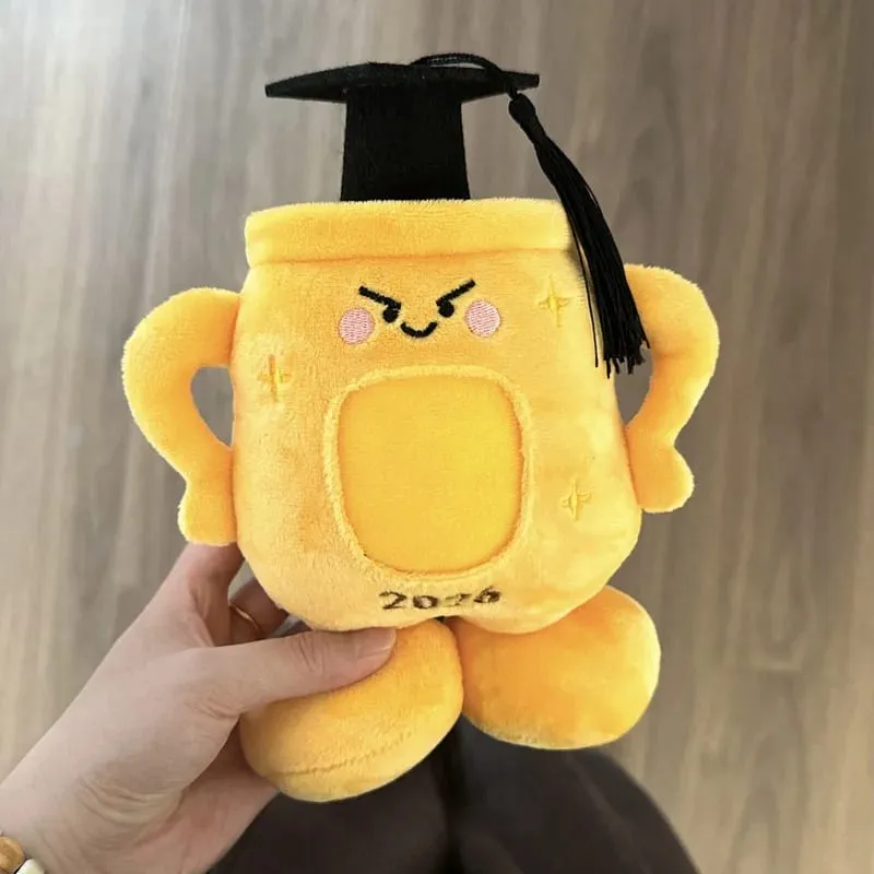 20cm Yellow Trophy Graduation Plush Toy Stuffed Showing a Photo University College Doctor Bachelor Souvenir Present