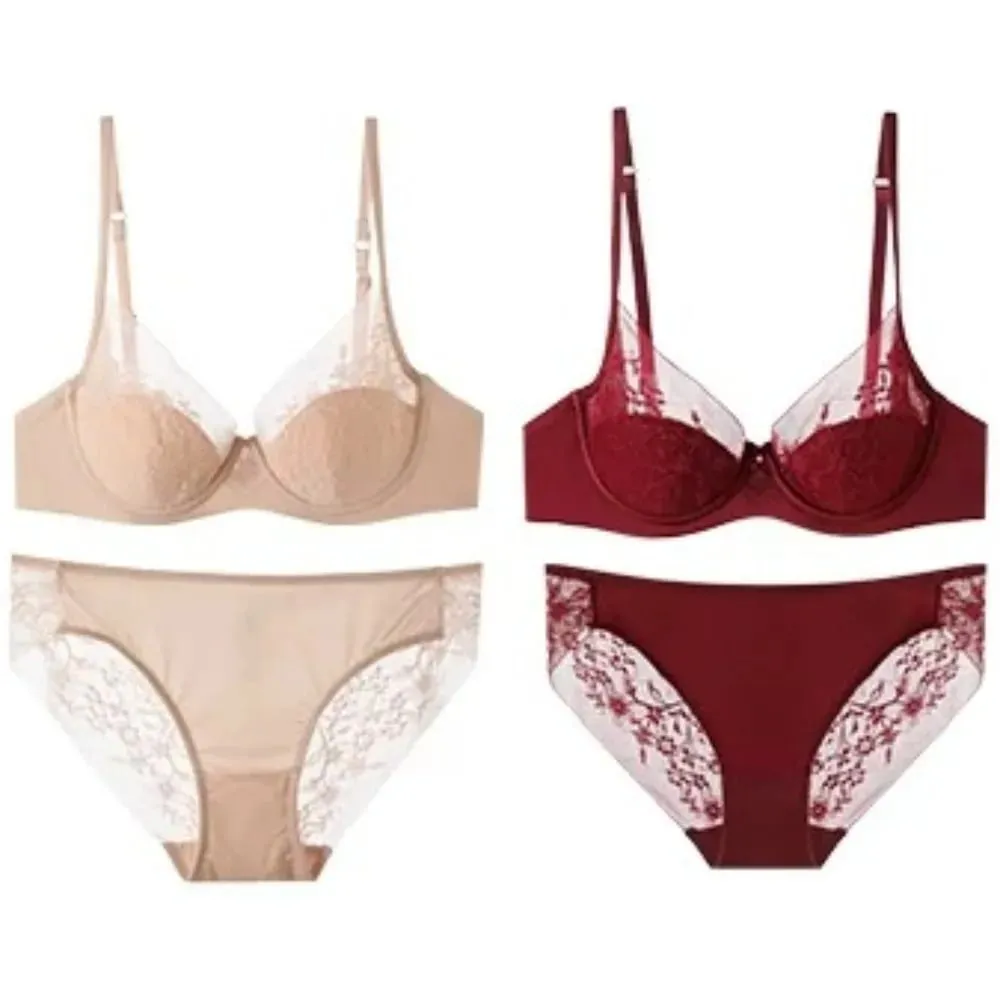 Bridal Festive Red Lace Intimates Kit Soft Underwire Thin Cup Push‑Up Support Lingerie Set For Small Bust 32‑38 Women Underwear — image 2