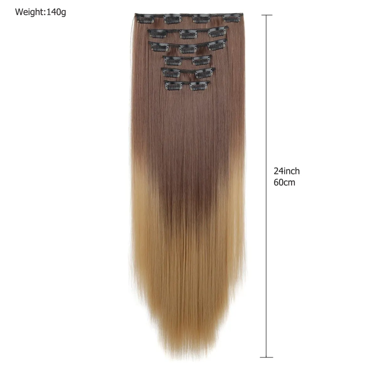 6PCS/Set Clip In Hair Extensions Long Straight Hair Full Head Ombre Gradient Color Synthetic Hairpiece For Women Daily Use