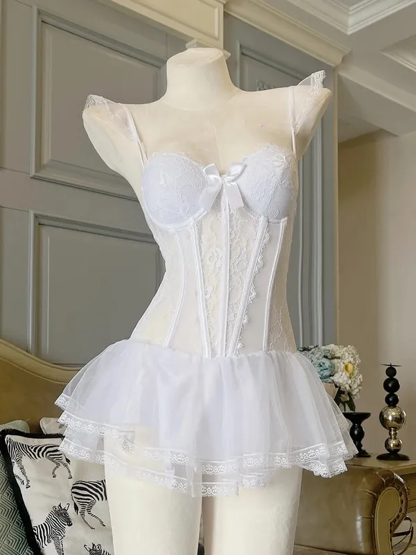 Women Camisole Sheer Mesh Fishbone Slim Crop Top Wired Bra Camis Festival Lingerie Sexy Lace Floral Embroidery Bow Corset — image 8