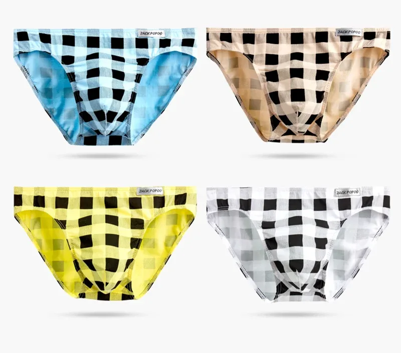 Fashion Plaid Underwear Cotton Soft Elastic Men Briefs Breathable Comfortable Youth Underpants Mens Sexy U Bulge Pouch Panties — image 22
