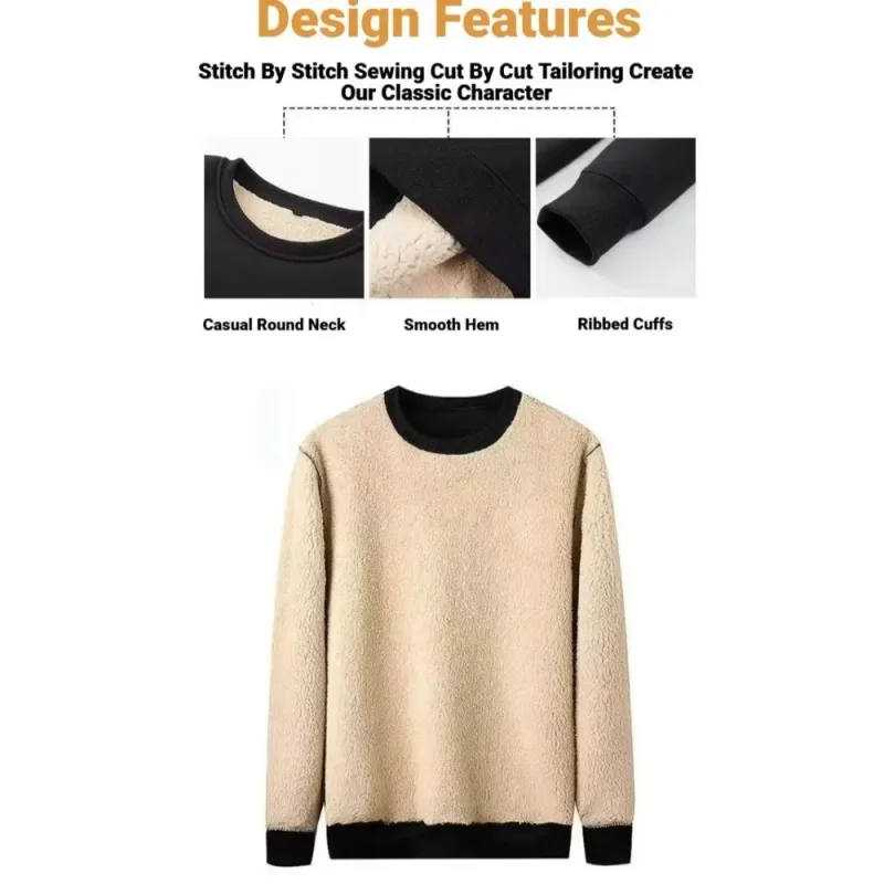 Lamb Fleece Lined Fleece Lined Sweatshirt Thick Warm Thermal Loose Fit Long Sleeve Sweatshirt Autumn Winter Weight — image 7