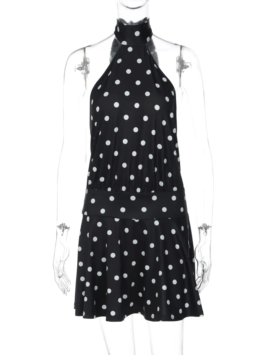 Hugcitar Polka Dot Print Halter Sleeveless Backless Bandage Sexy Slim Mini Dress Summer Women Fashion Outfit Party Vacation — image 6