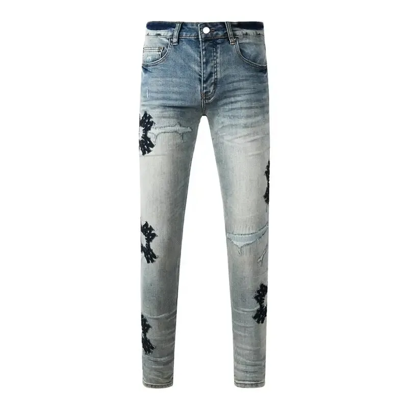 Fashion Americans Brands Men's Jeans Luxury Streetwear Holes Long Trousers Quality Male Stretch Slim Pants Skinny Trousers — image 10