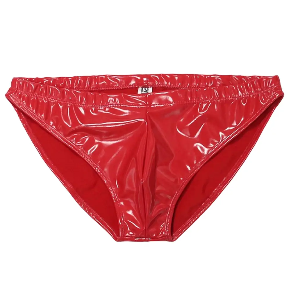 Men Sex Faux Latex Brief Glossy Patent Leather Package Hip Gay Underwear Lingeri Smooth Thongs Candy Color Thong T-Back — image 7