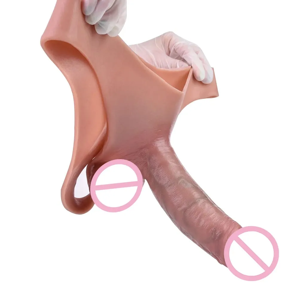 Hollow Dildo Pants Skin Feeling Strapon Penis Sleeve Panties With Real Vein Male Reusable Condom Dick Enlargement Sex Toy — image 3