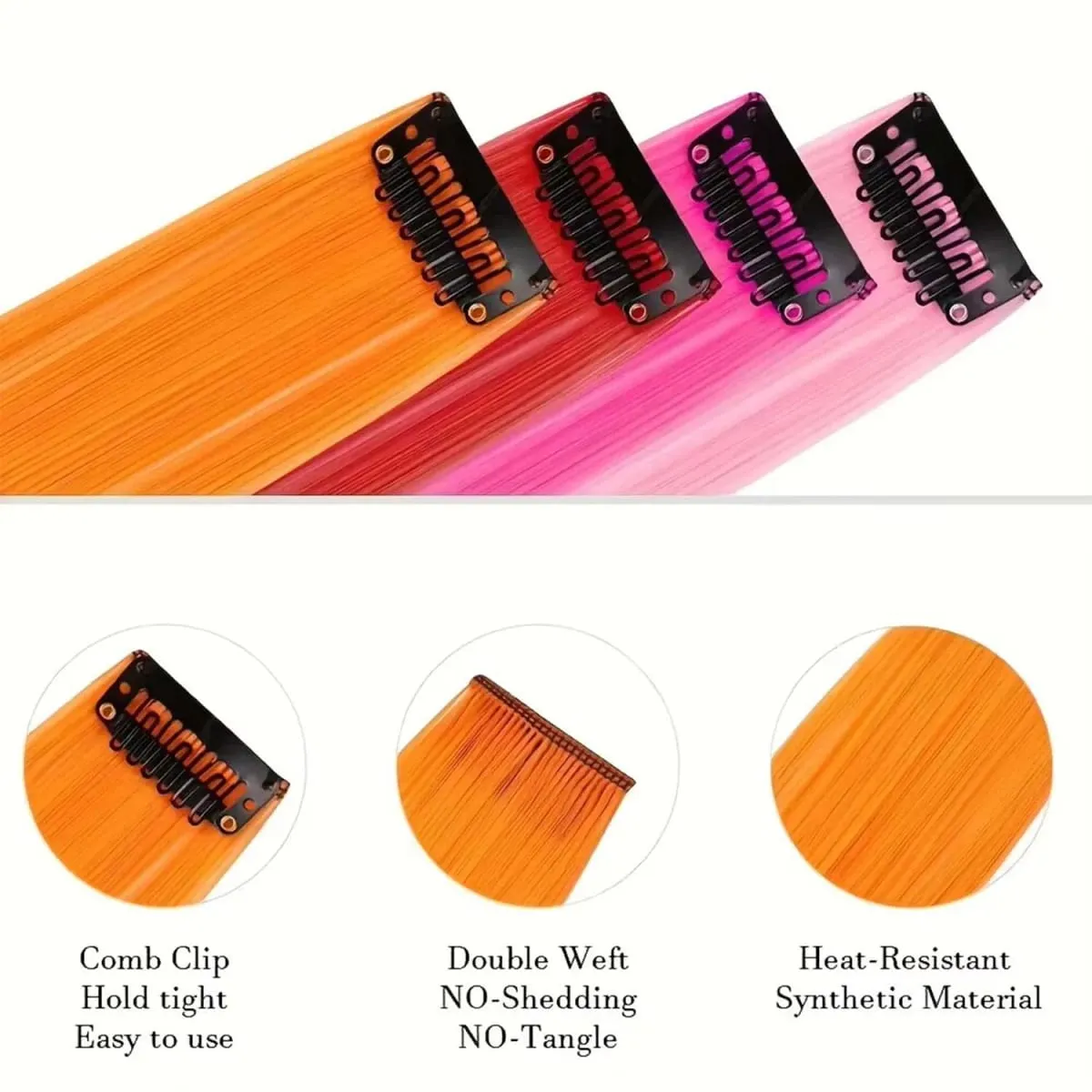 6 Pcs Clip Extensions Synthetic 24 Inch Colored Hair Extensions Party Highlights Long Straight Hairpieces for Women Kids Girl — image 3
