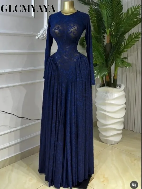 CM.YAYA Women Lace Up O-neck Long Sleeve Big Swing A-line Maxi Dress 2026 Sexy Parties Education Vacation Long Dresses Vestidos
