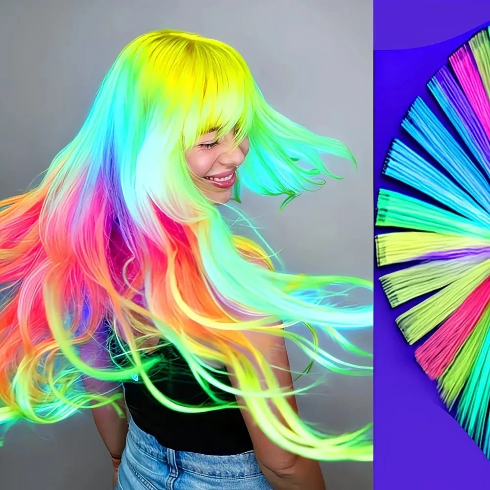 Glow in the Dark Hair Extensions Luminous Colored Hairpieces Colorful Hair Clips Synthetic Neon Fake Hair Clips Hair Accessories — image 6