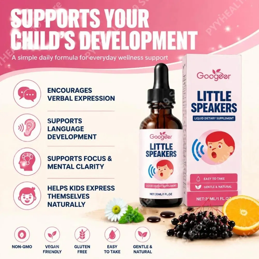 Googeer Little Speakers Flüssiges Nahrungsergänzungsmittel mit Vitamin B12, D3 und Zeolith für den verbalen Ausdruck, die Sprache und den Fokus, unterstützt Kinder, 30 ml