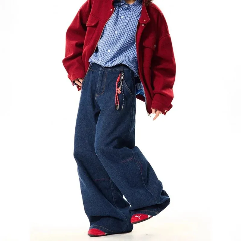 New Korean Retro Blue Straight Leg Jeans Casual Loose Wide Leg Pants Fashion Men's Wide Jeans High Quality Pants — image 4