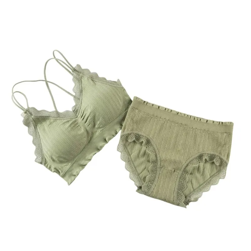 1Set Casual Lace Women Seamless Bra Set V-Neck Breathable Lingerie Set Comfortable with Bra Pads Underwear Set — image 14